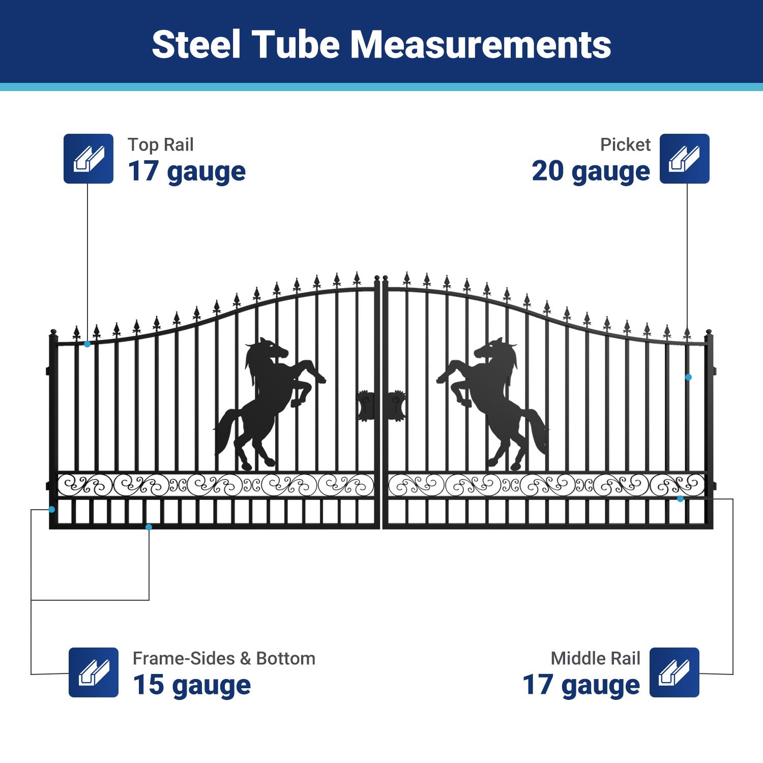 18x8 ft Steel Dual Swing Driveway Gate