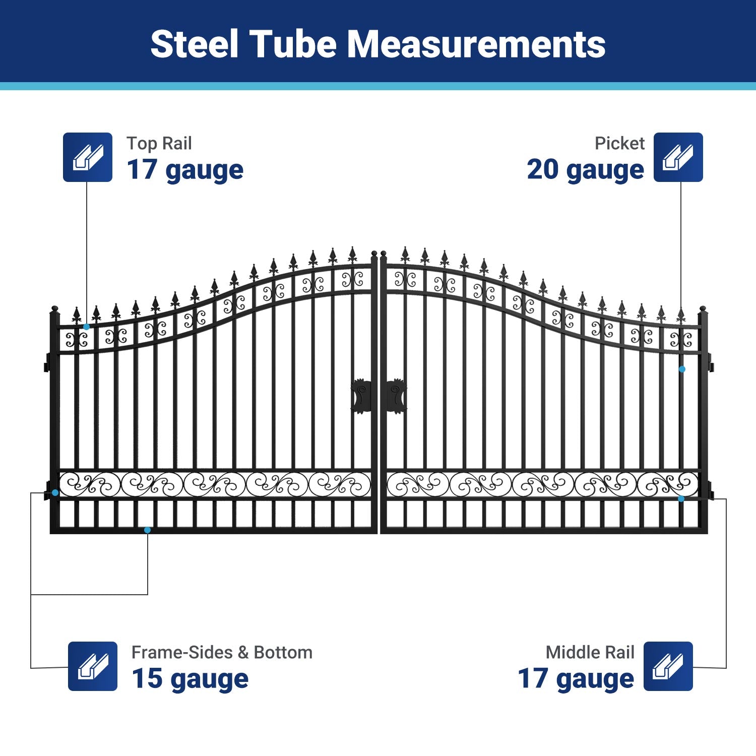 16x8 ft Steel Dual Swing Driveway Gate