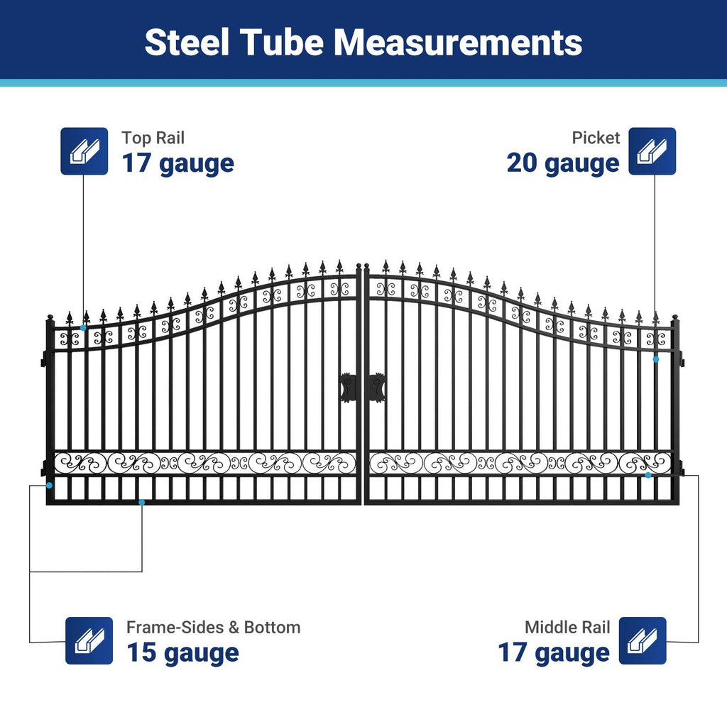 18x8 ft Steel Dual Swing Driveway Gate