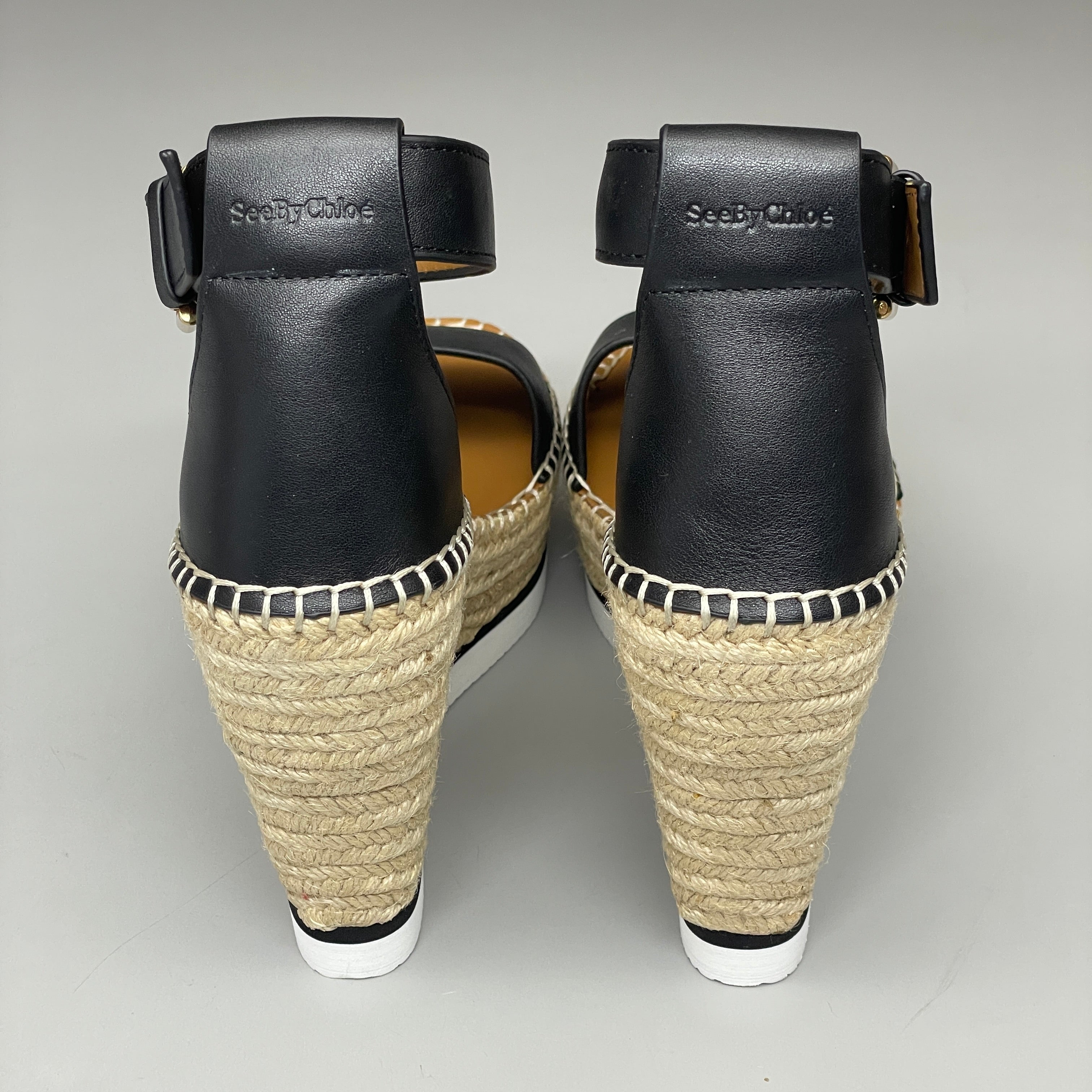 SEE BY CHLOÉ Glyn Calf Espadrille High Platform Sandals Black Women's Sz 9 EU 39 SB26152 (New)