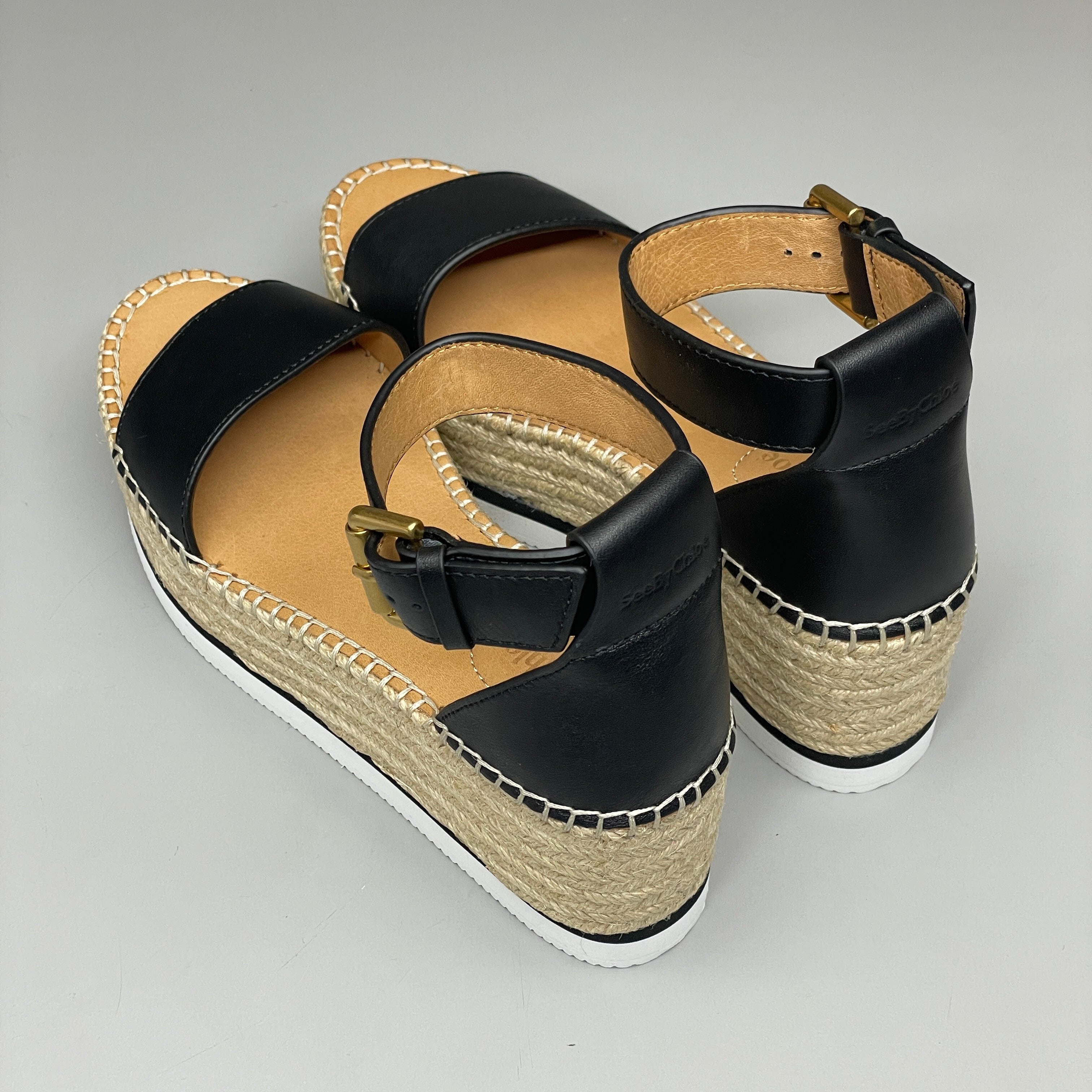 SEE BY CHLOÉ Glyn Calf Espadrille Platform Sandals Black Women's Sz 9 EU 39 SB32201A (New)