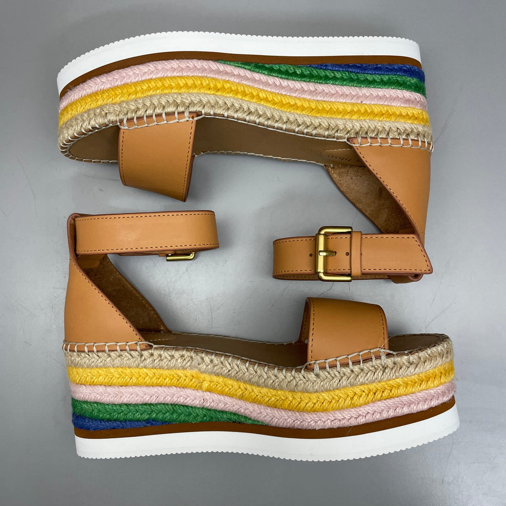 SEE BY CHLOÉ Glyn Espadrille Platform Sandals Multicolor Women’s Sz 6 EU 36 SB32201D