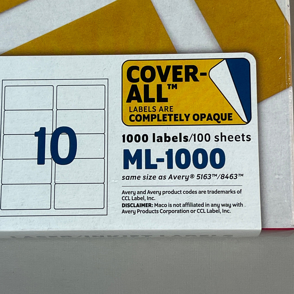 ZA@ MACO Laser / Ink Jet White Shipping Labels 2" x 4” 1000 Labels (100 sheets) ML-1000