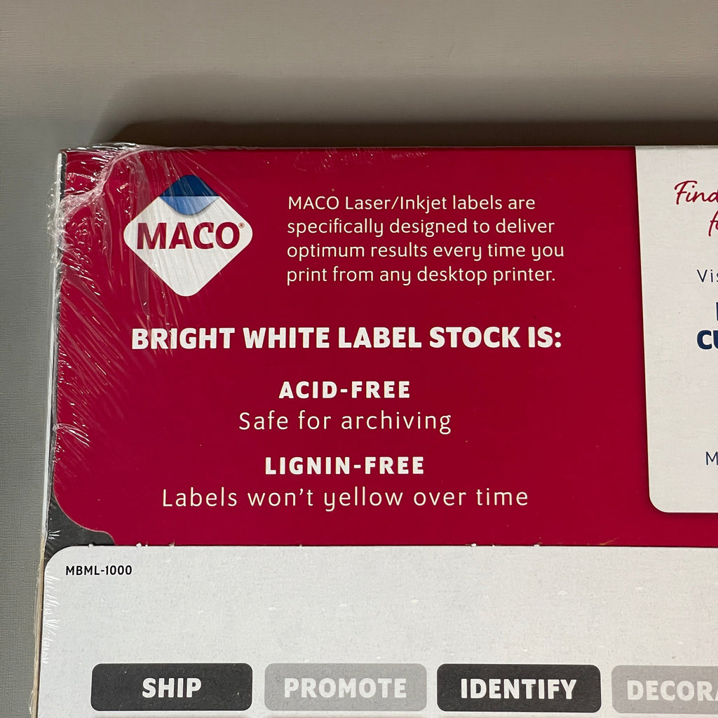 ZA@ MACO Laser / Ink Jet White Shipping Labels 2" x 4” 1000 Labels (100 sheets) ML-1000