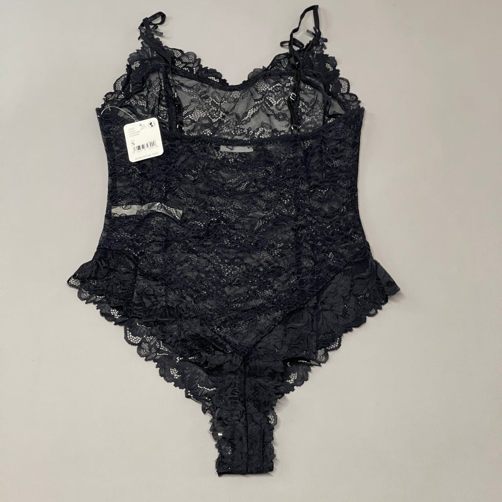 FREE PEOPLE Sheer One Touch Bodysuit Leotard Women's Sz S Black Lace OB1457989 (New)