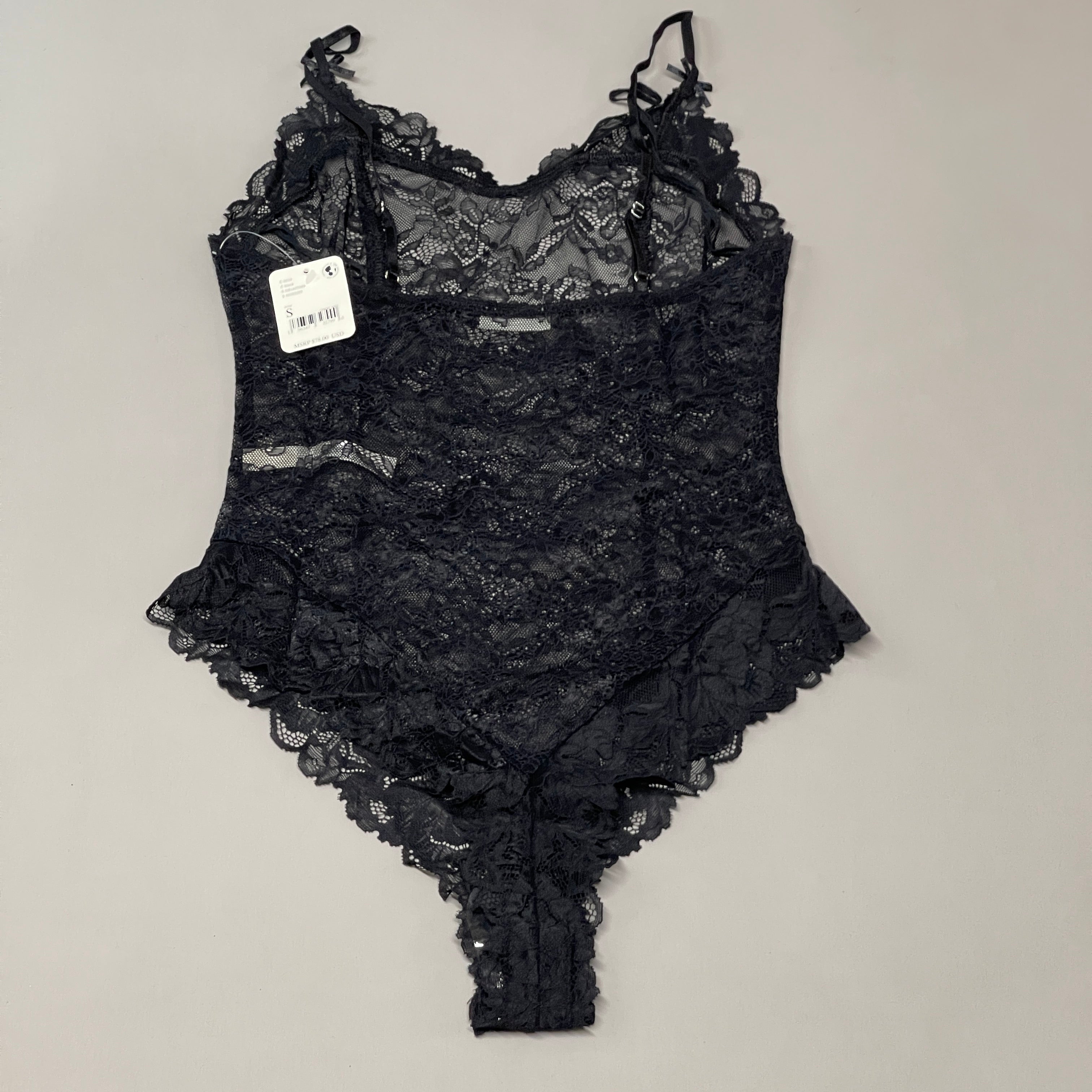 FREE PEOPLE Sheer One Touch Bodysuit Leotard Women's Sz S Black Lace OB1457989 (New)