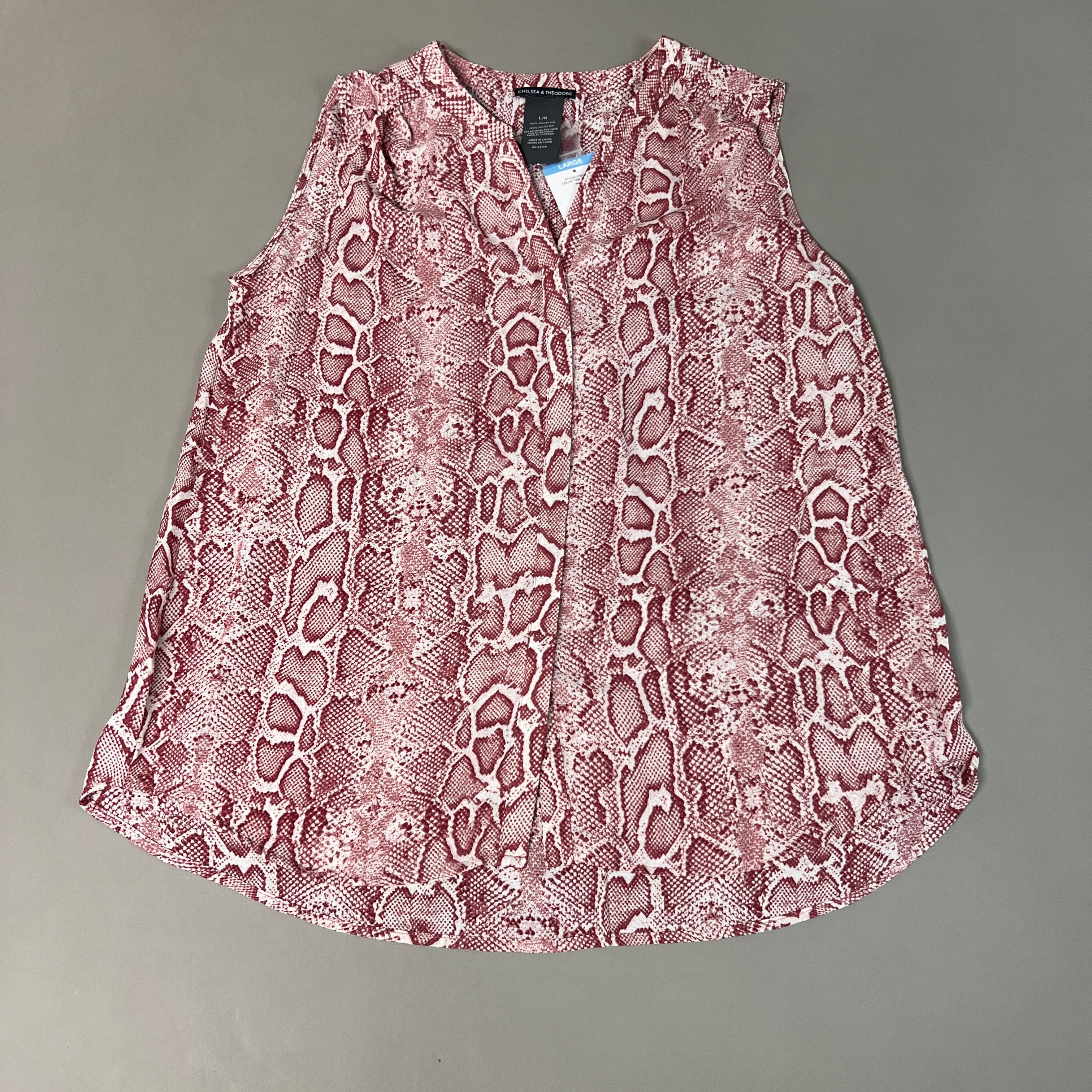 CHELSEA & THEODORE Sleeveless Blouse Women's Size L Pink Python 2165072 (NEW)