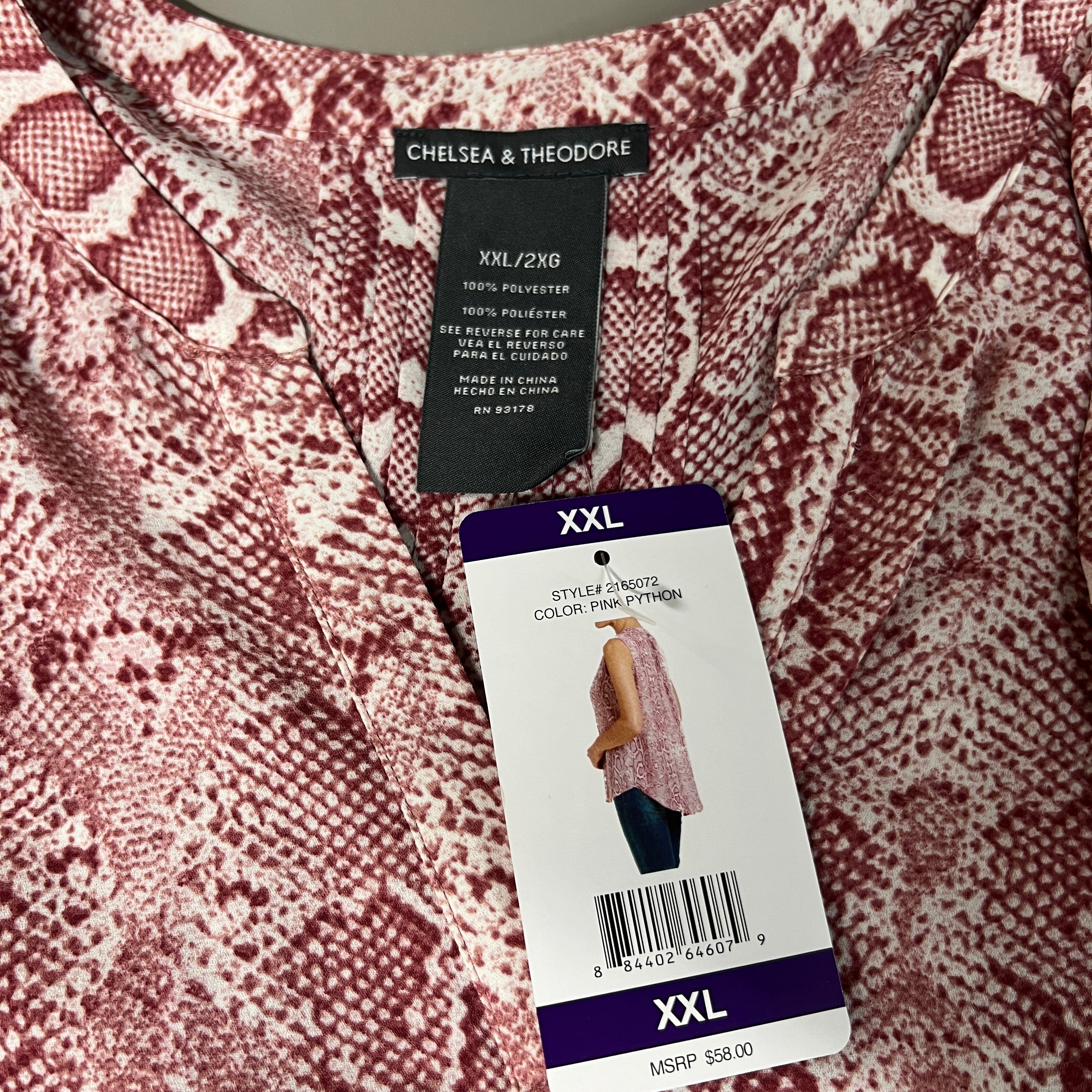 CHELSEA & THEODORE Sleeveless Blouse Women's Size XXL Pink Python 2165072 (NEW)