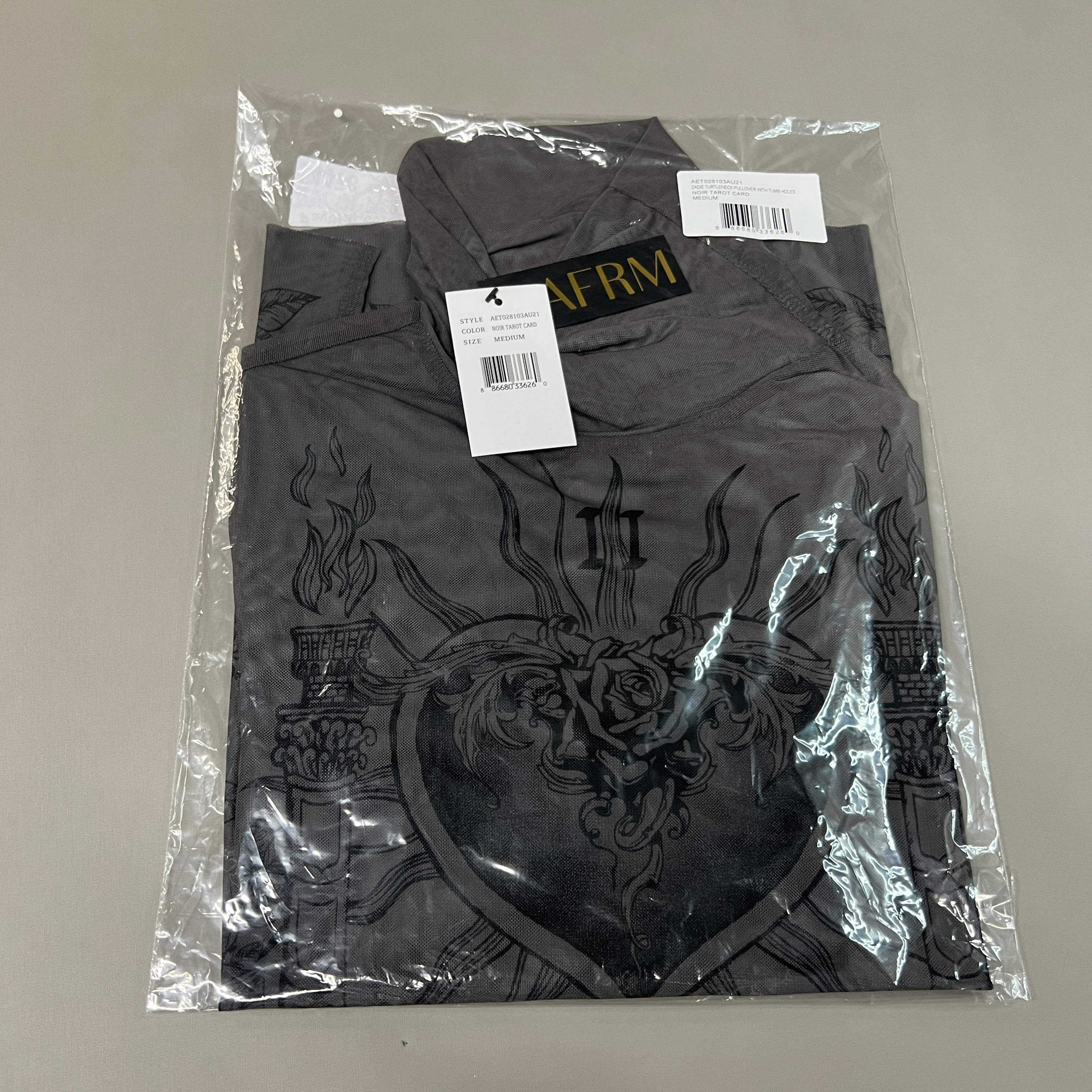 AFRM Zadie Turtleneck Pullover w/Thumb Holes Women's M Noir Tarot Card AET028103AU21 (New)