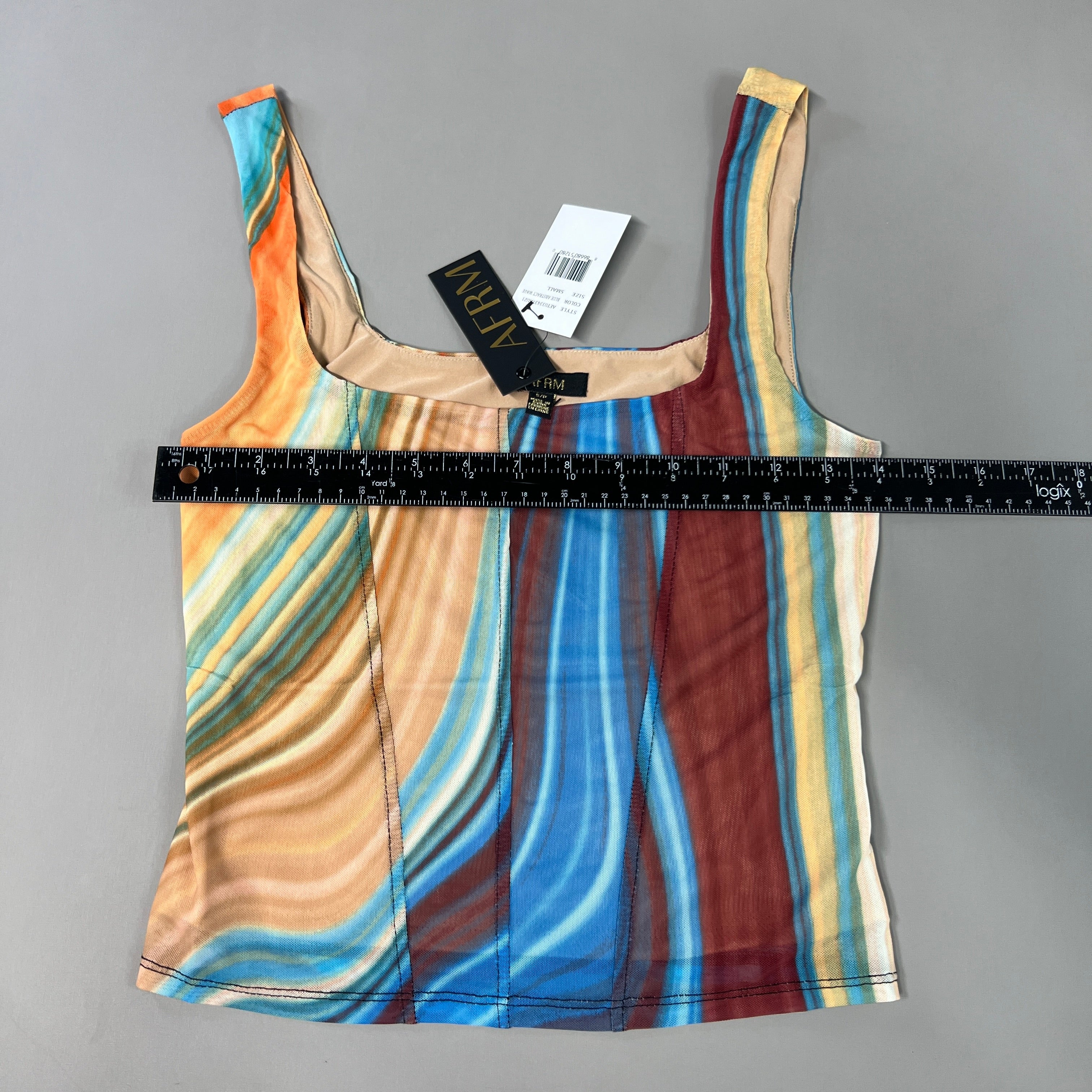 AFRM Cort Doubled Mesh Seaming Crop Top Women's S Blue Abstract Wave AET033437AU21 (New)