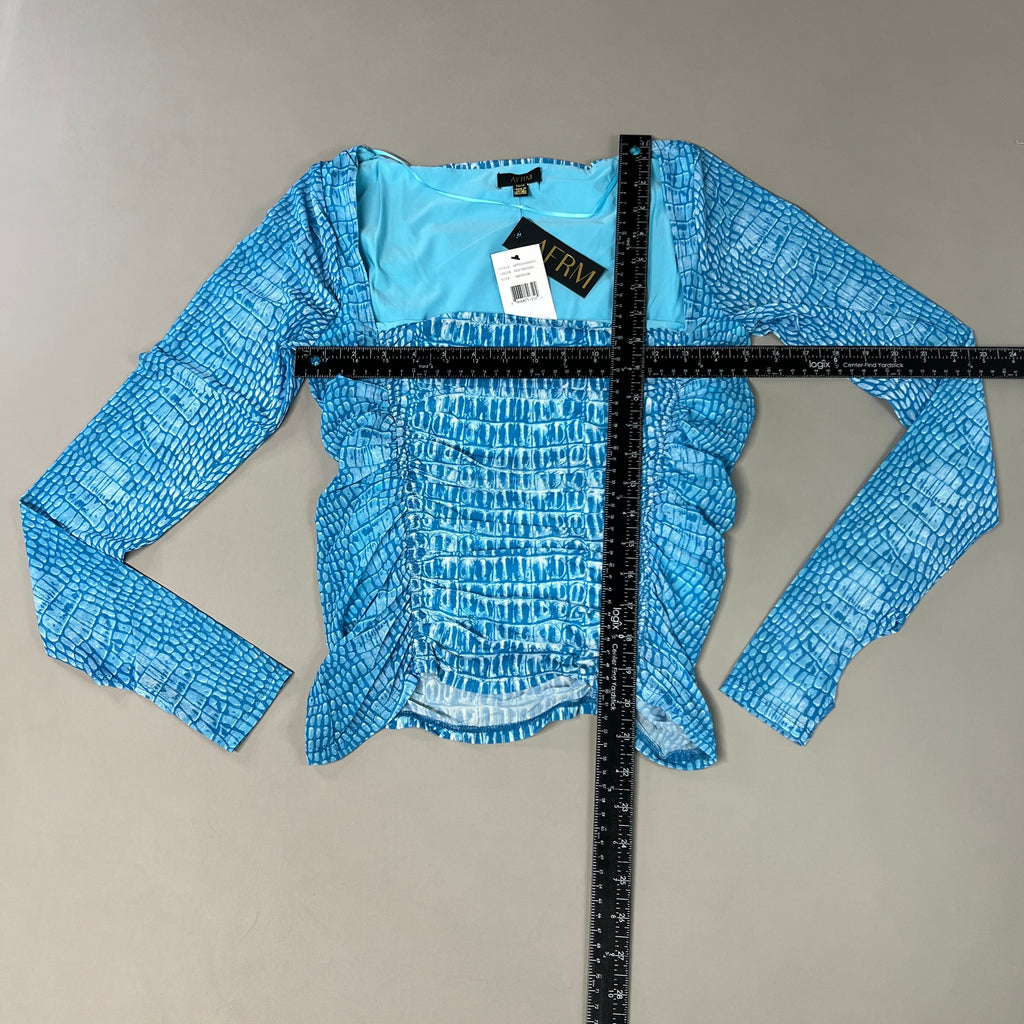 AFRM Strarus Ruches Front LS Mesh Top Women's M Blue Crocodile AET033450AU21 (New)