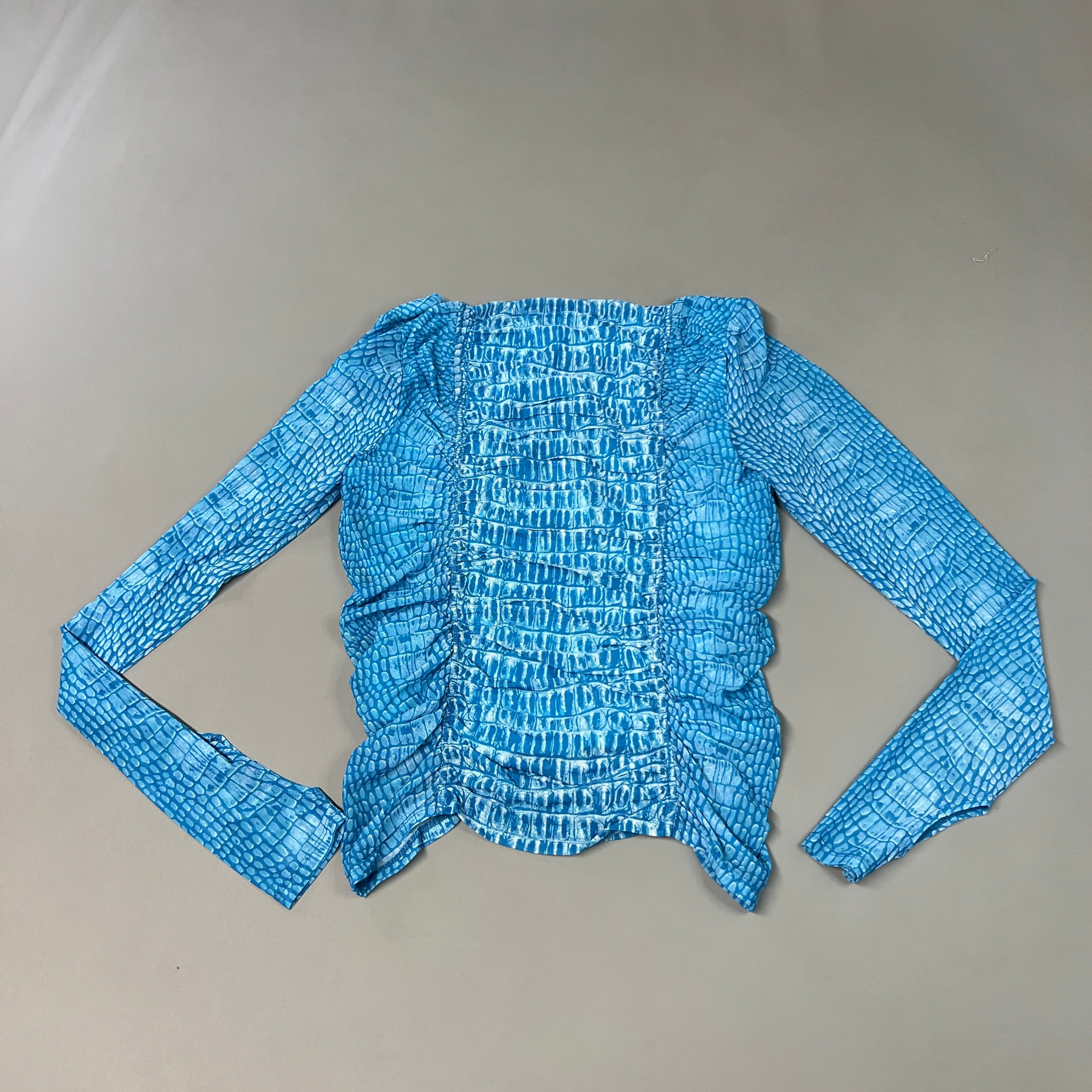 AFRM Strarus Ruches Front LS Mesh Top Women's M Blue Crocodile AET033450AU21 (New)