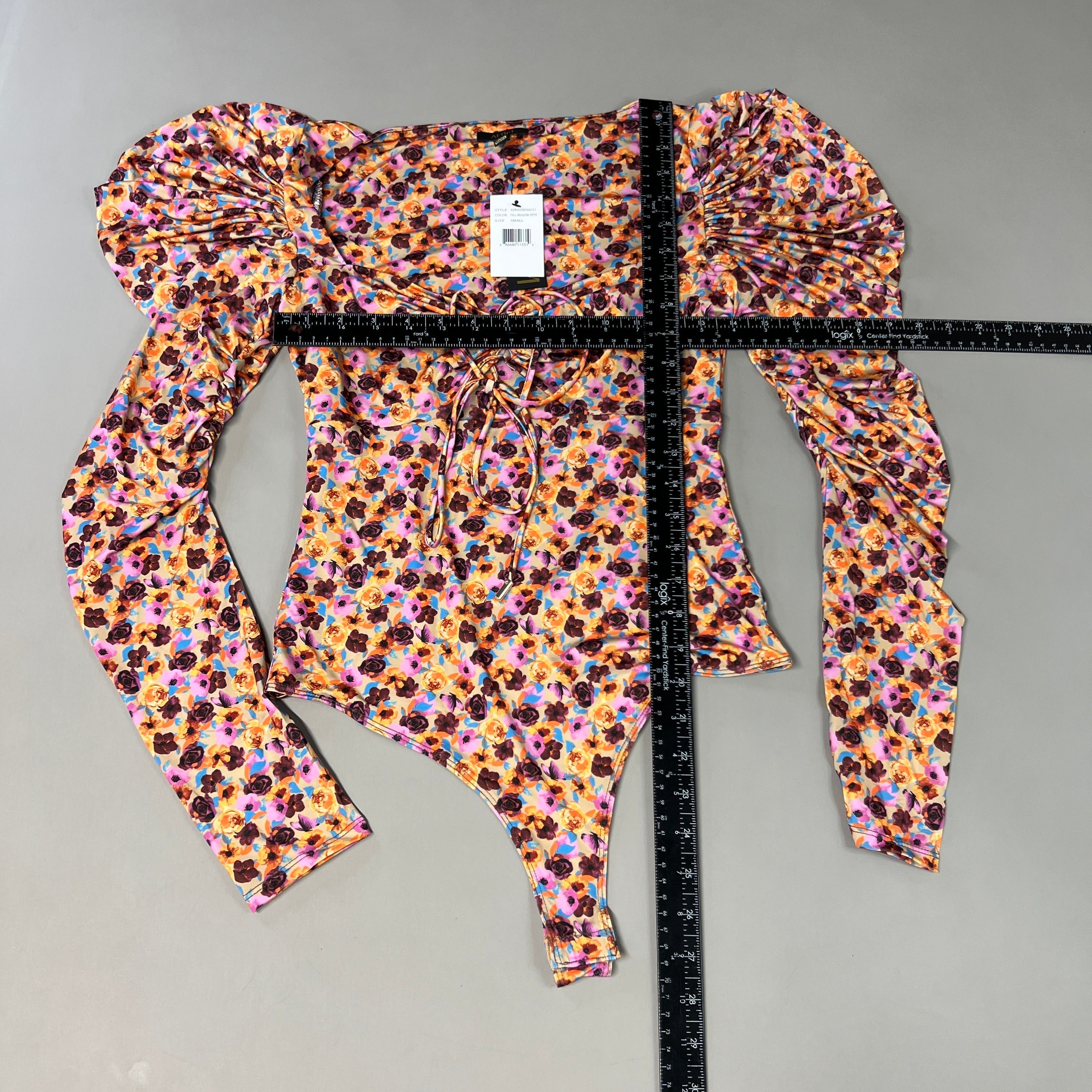 AFRM Coppelia Halter Tie Detail LS Knit Bodysuit Women's S Fall Meadow Ditsy AER002829AU21 (New)