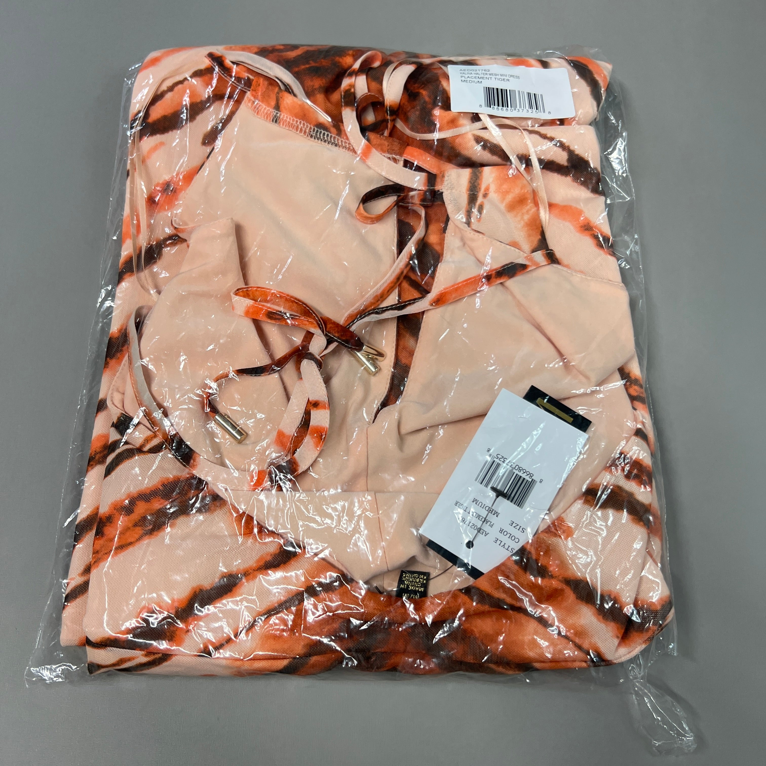 AFRM X Revolve Kalina Halter Mesh Mini Dress Women's M Placement Tiger AED021762 (New)