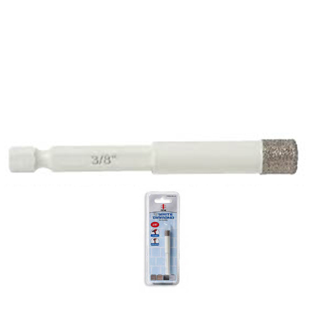1/2” ITM White Diamond Tile Bit 1/4 in. Hex Impact Shank OAL 3 1/8 in. Drilling-1 1/4 in.