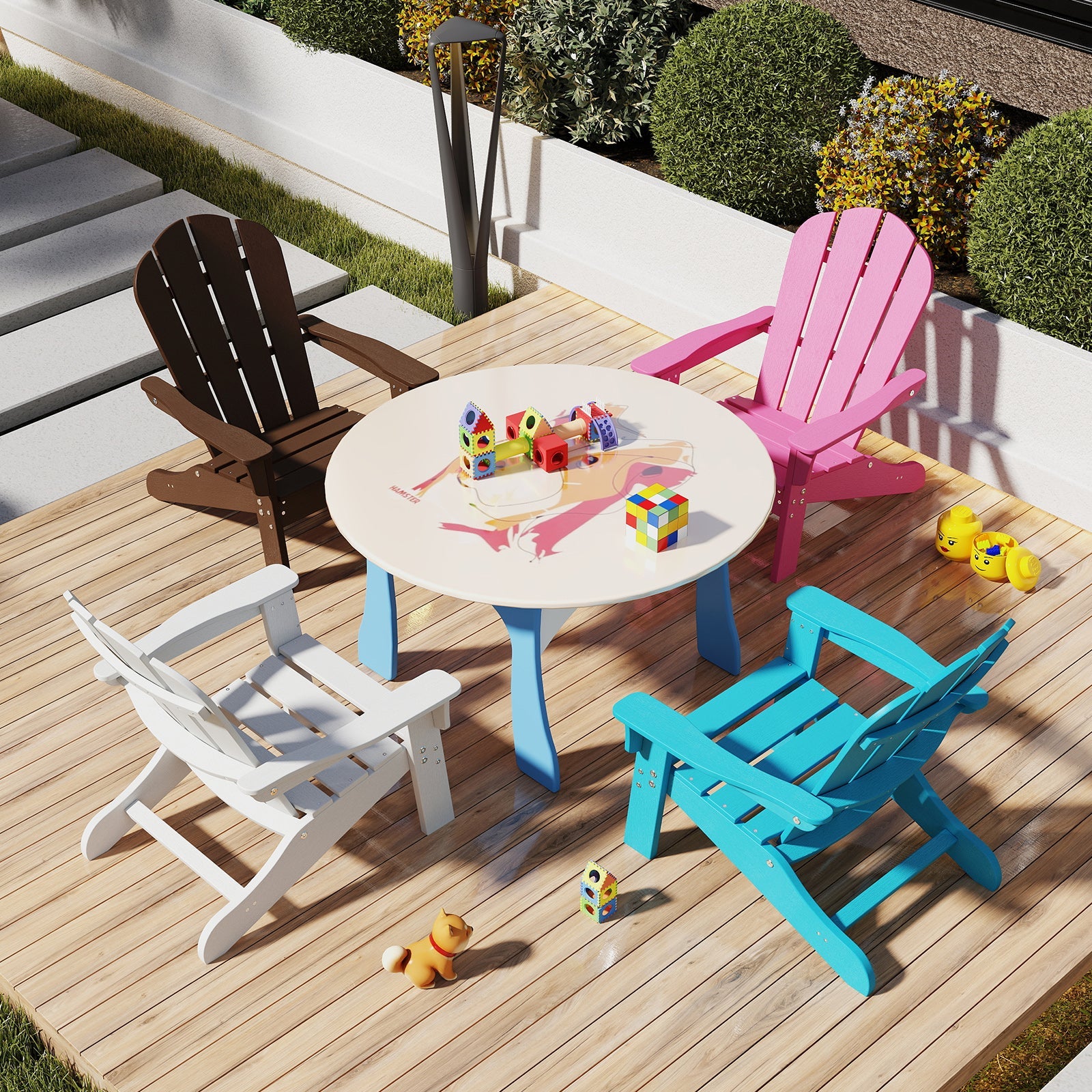 All-Weather HDPE Kid's Adirondack Chair with with High Backrest and Armrests-Brown