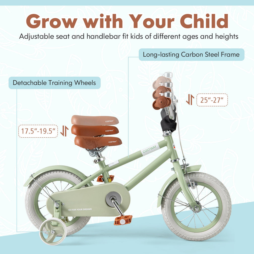 Kids Bike with Adjustable Handlebar and Saddle Green