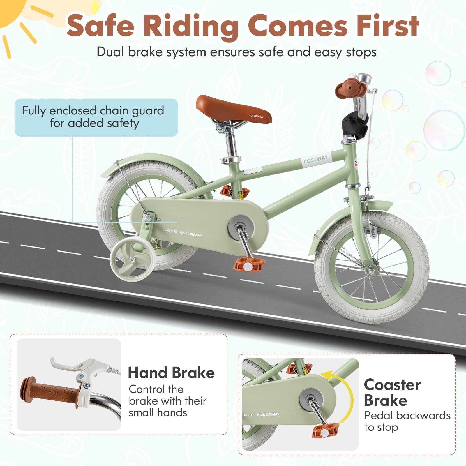 Kids Bike with Adjustable Handlebar and Saddle Green