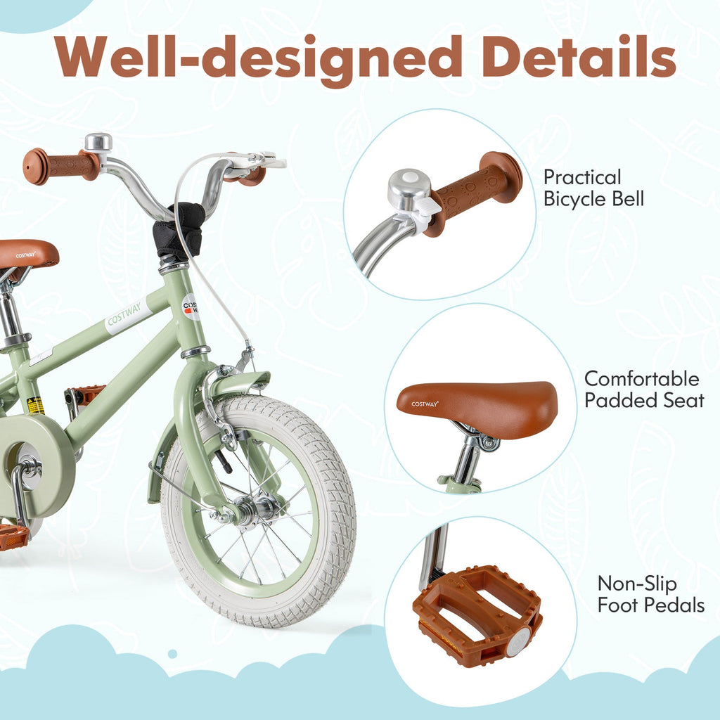 Kids Bike with Adjustable Handlebar and Saddle Green