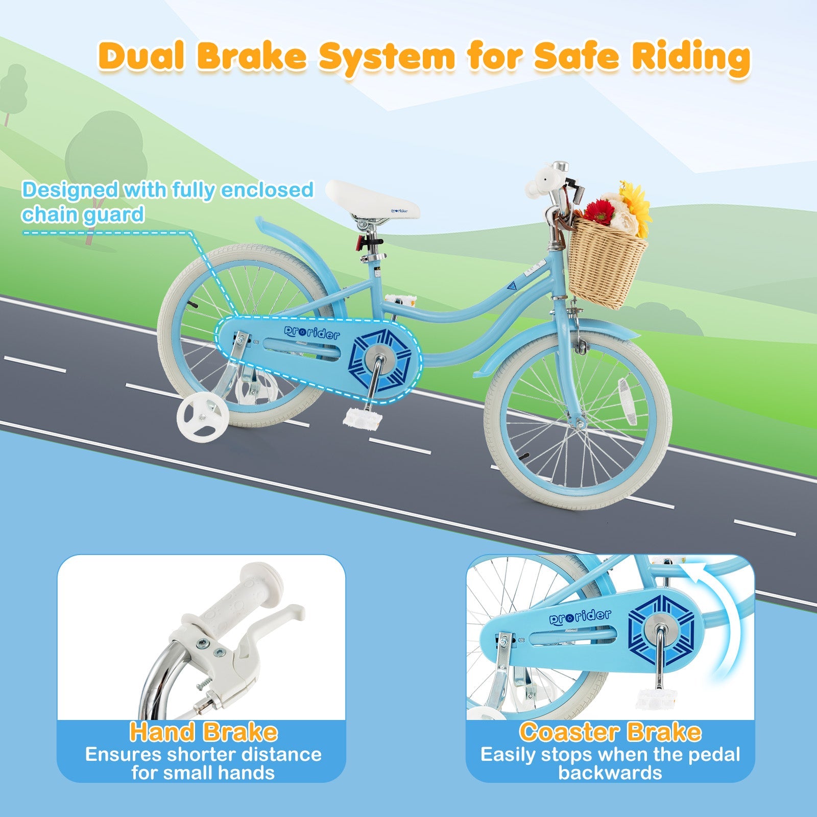 18-Inch Kids Bike with Training Wheels and Adjustable Handlebar Seat