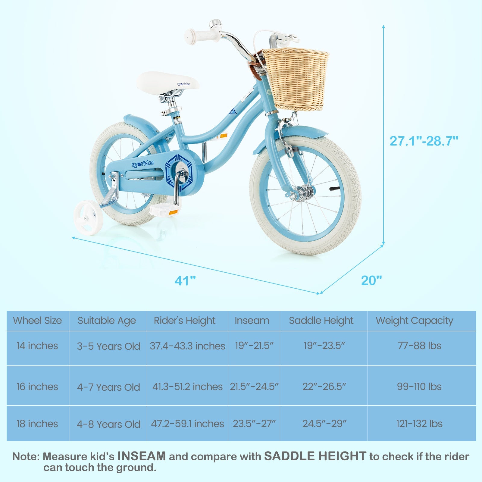 14-Inch Kids Bike with Training Wheels and Adjustable Handlebar Seat