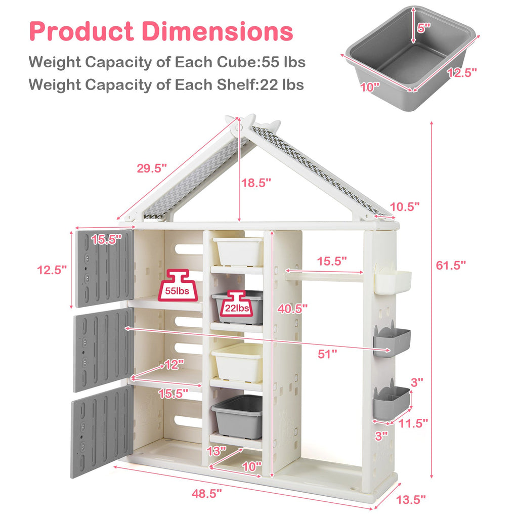 Kids Costume Storage Closet with Storage Bins and Shelves and Side Baskets for Kids Room