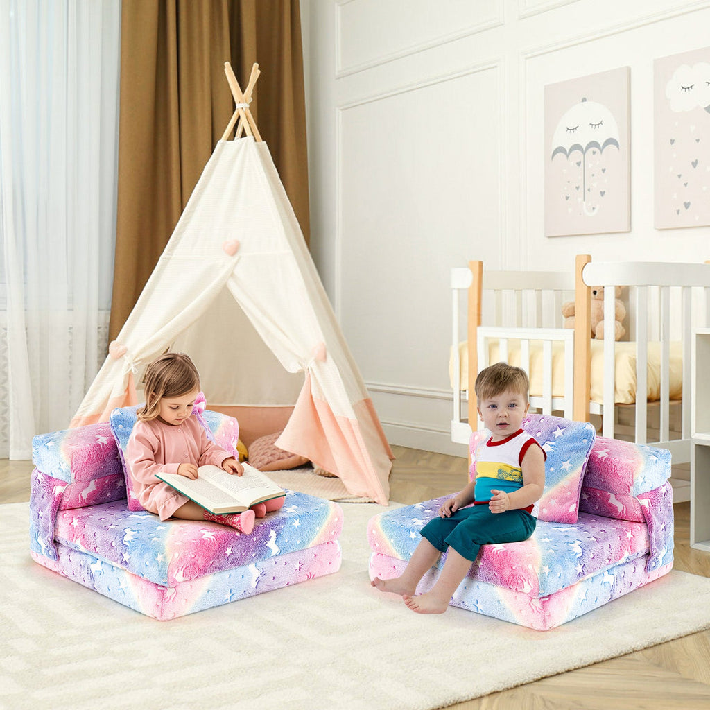 Kids Folding Sofa Bed Floor Mattress Glow in the Dark with Pillow