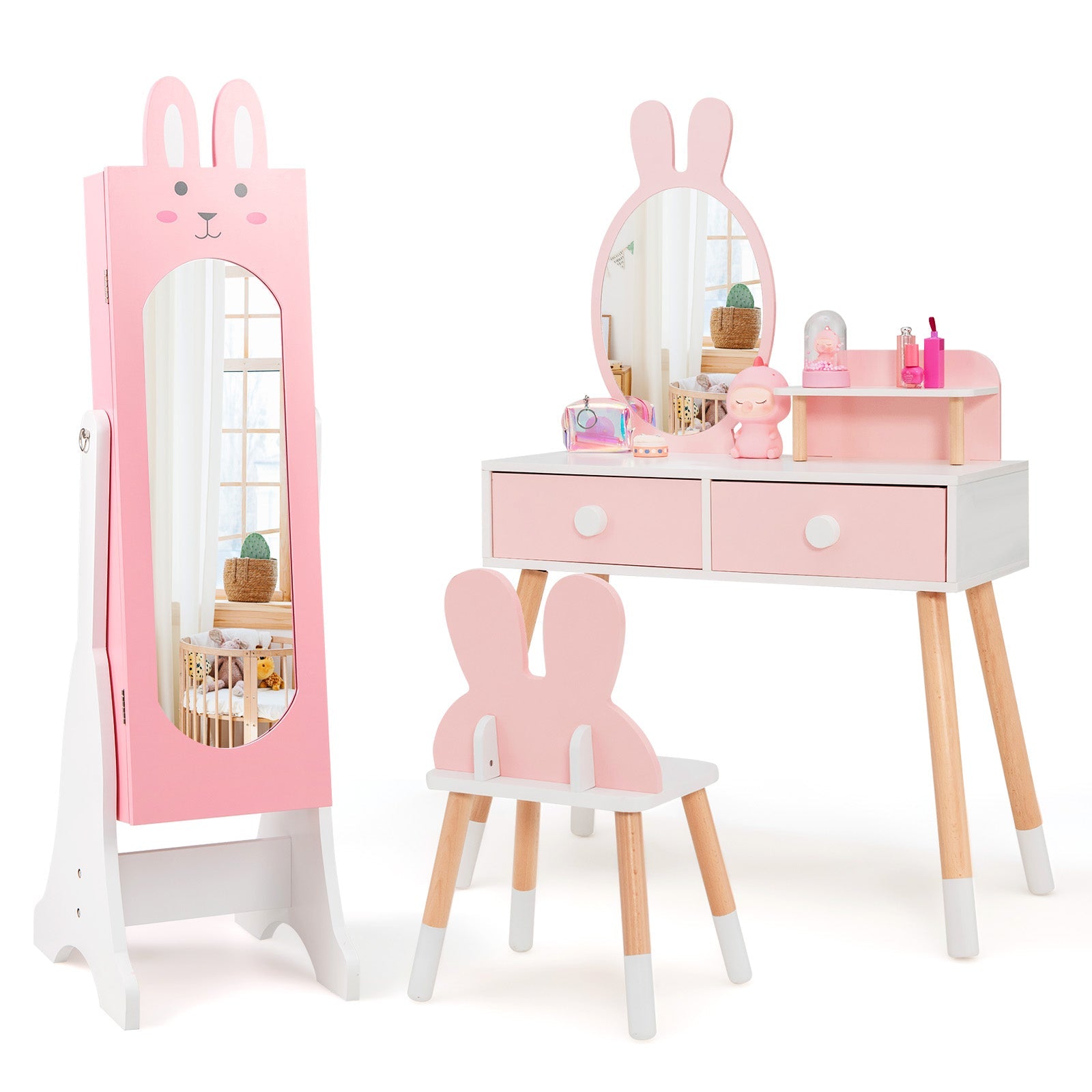 Kids Jewelry Armoire Cabinet with 2 Tilt Angles and Large Capacity