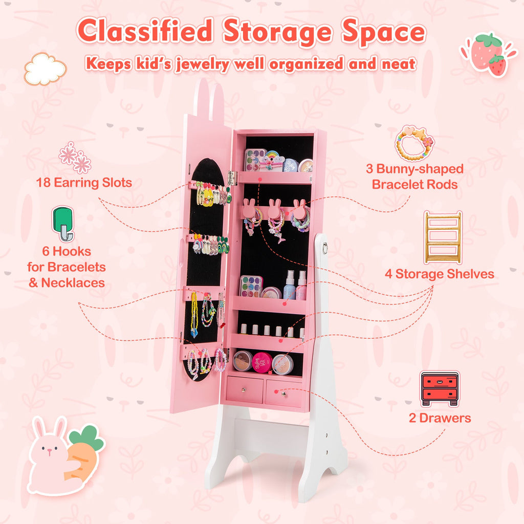 Kids Jewelry Armoire Cabinet with 2 Tilt Angles and Large Capacity