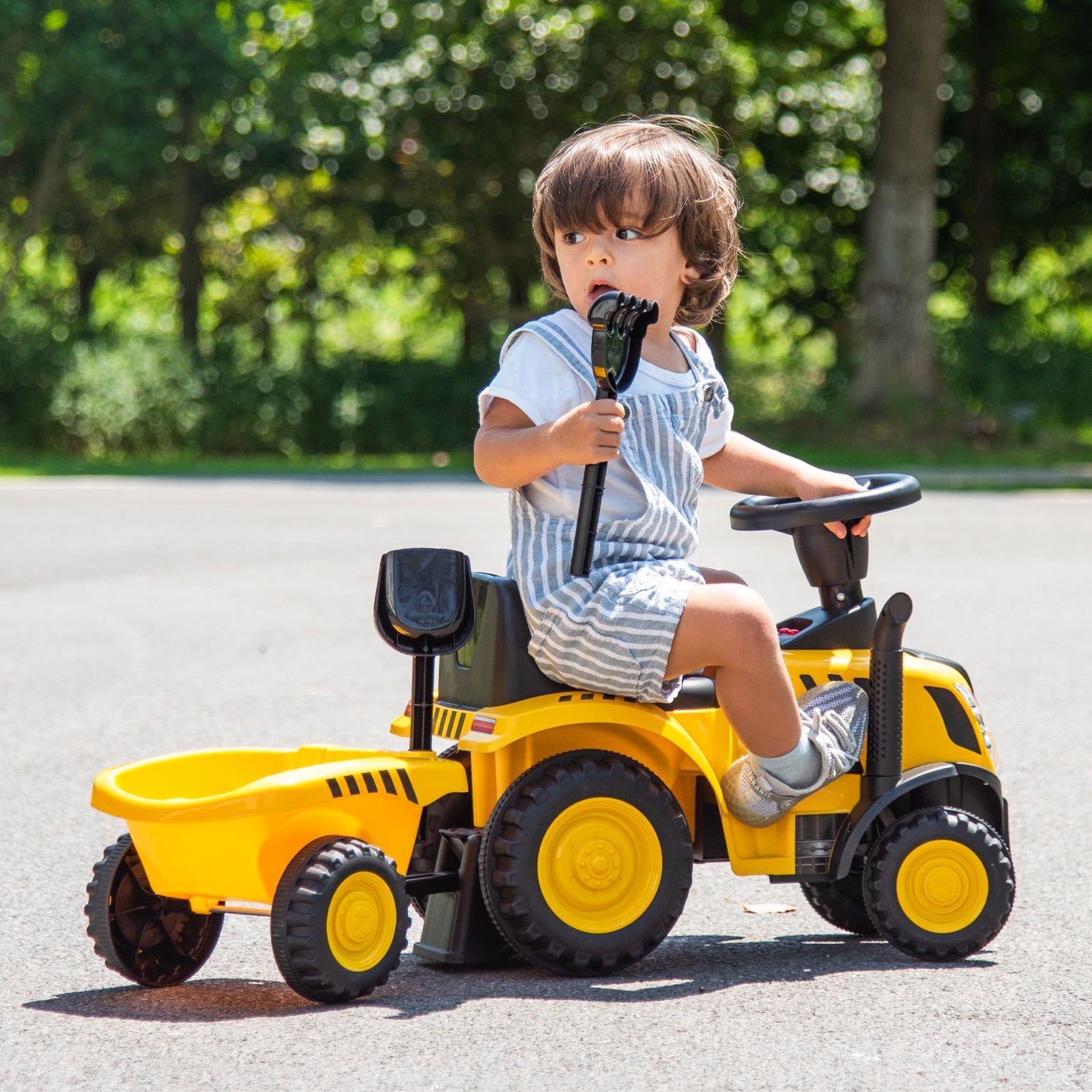 Kids Ride on Tractor Licensed Caterpillar with Detachable Trailer No Power-Yellow