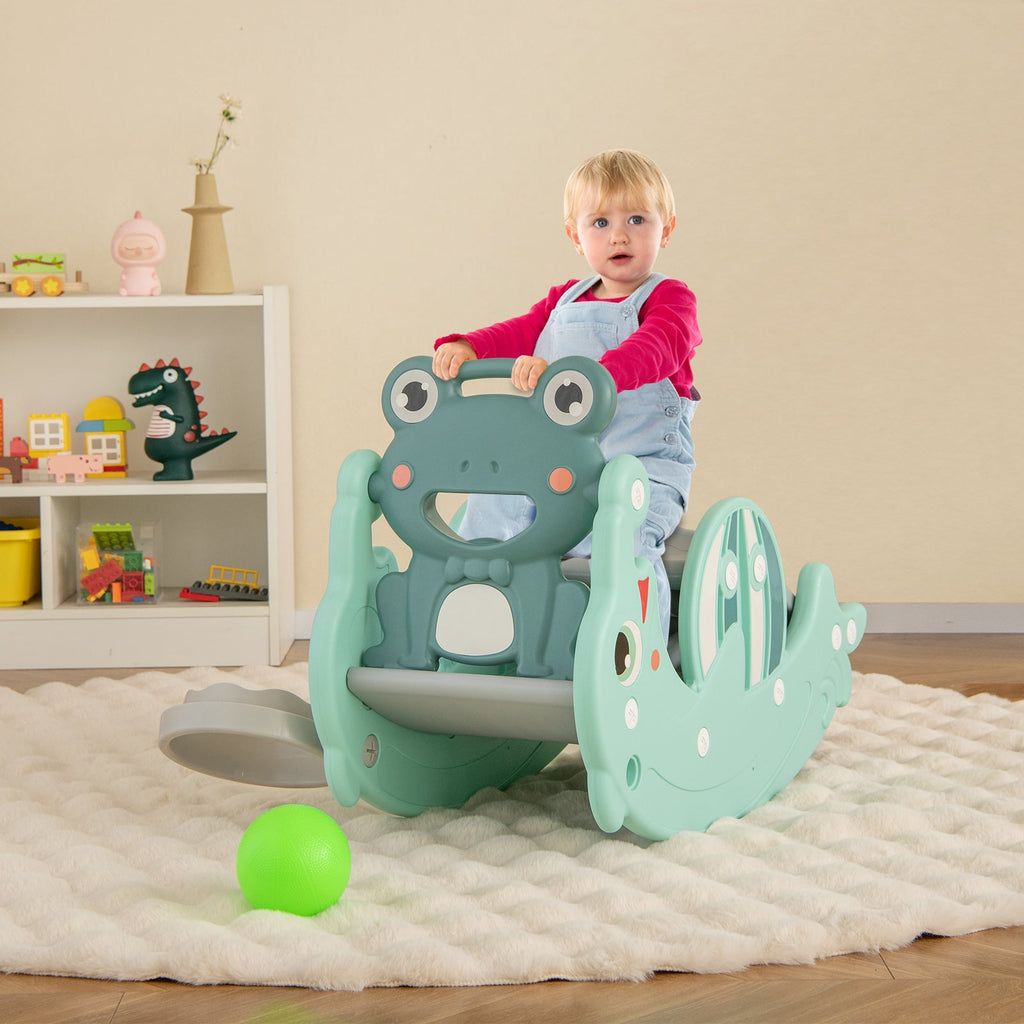 3-in-1 Kids Slide Rocking Horse Set Convertible Toddler Slide with Basketball Hoop