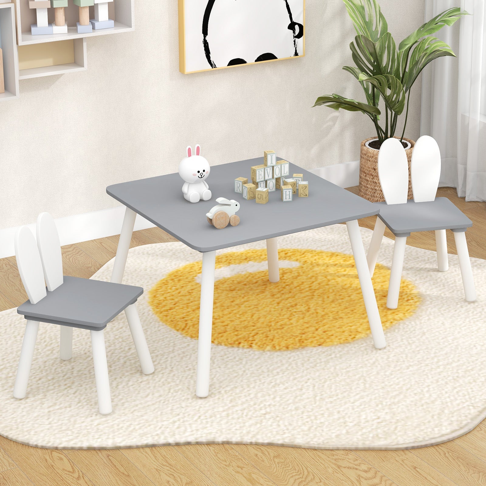 3 Pieces Kids Table and Chairs Set for Arts Crafts Snack Time