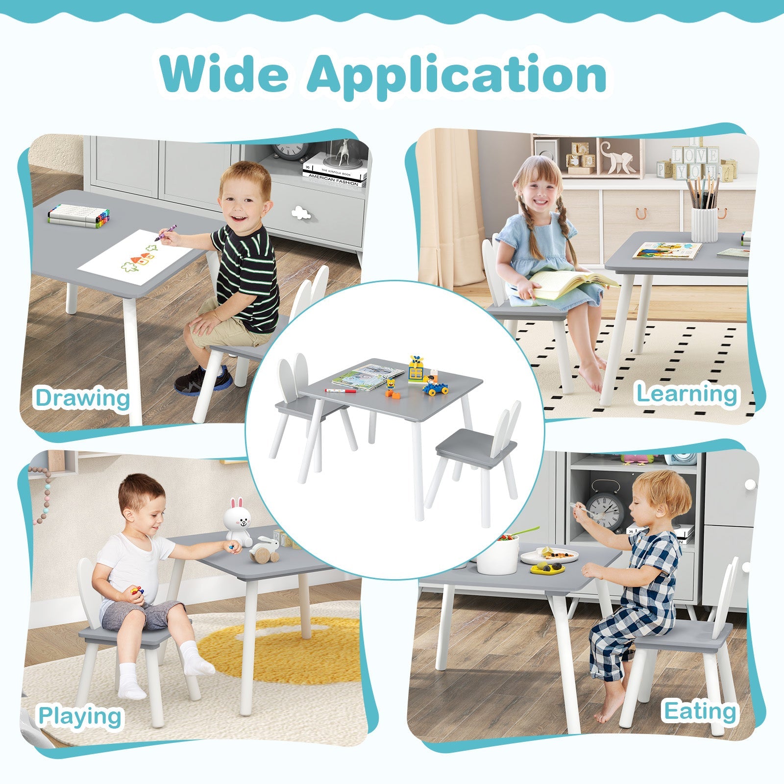 3 Pieces Kids Table and Chairs Set for Arts Crafts Snack Time