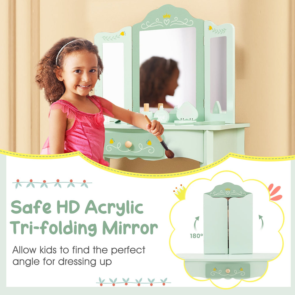 Kids Vanity Set with Tri-folding Mirror