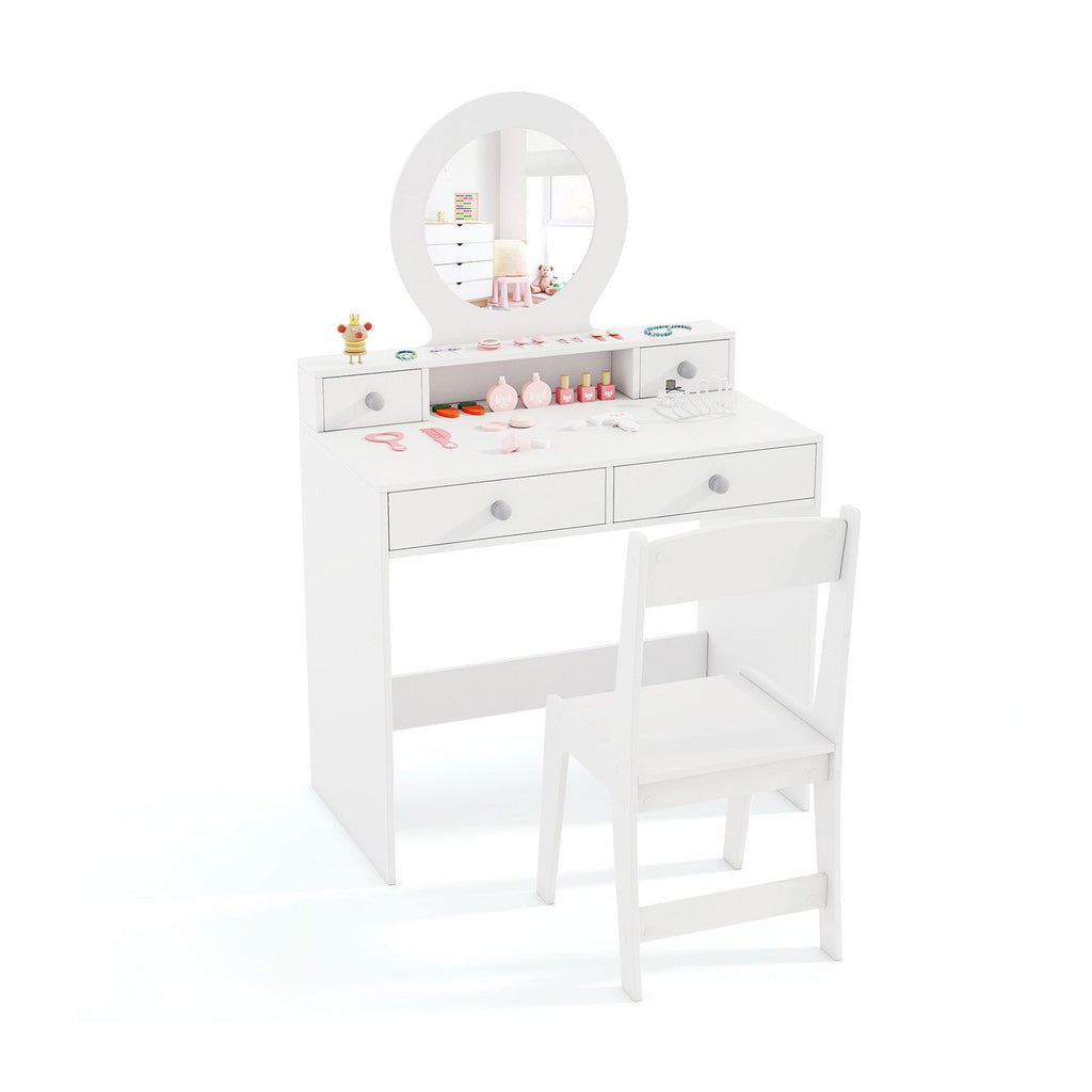 Kids Vanity Set with Mirror Princess Makeup Dressing Desk and Chair Set with Mirror