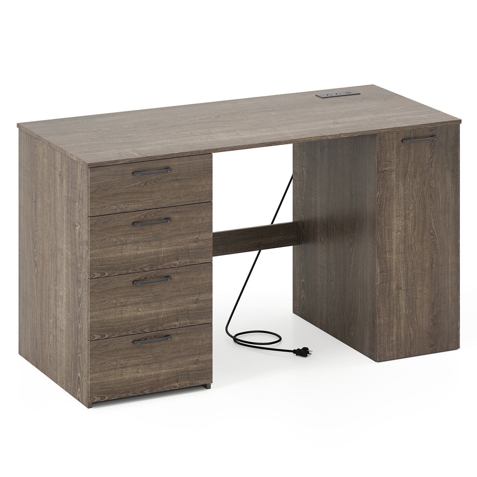 53 Inches Computer Desk with Power Outlets and 4 Storage Drawers