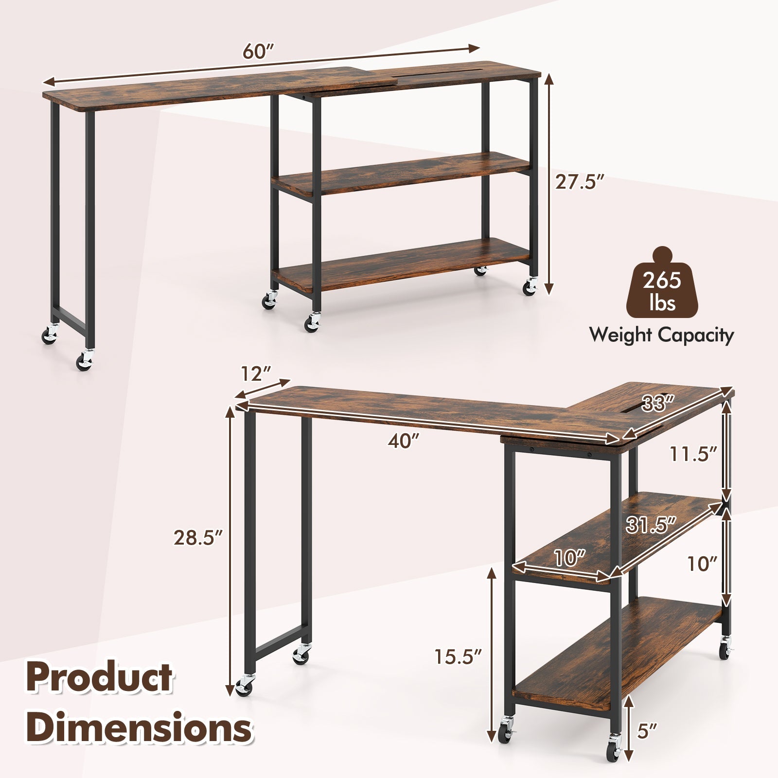 Patented Large 360-Degree Free Rotating Sofa Side Table with Wheels and Storage Shelf