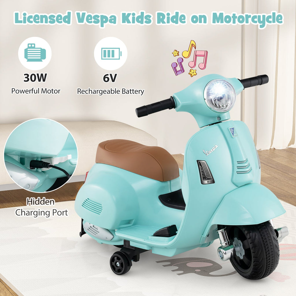 Kids Ride on Motorcycle Licensed Vespa with LED Headlight and Horn Sound