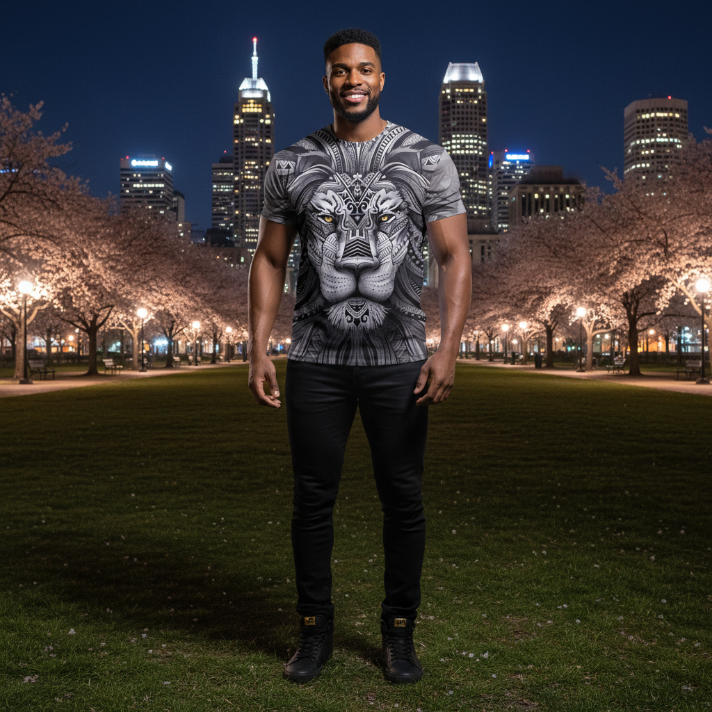 Urban Safari Men's Lion T-Shirt - 3D Printed Animal Graphic Tee, Gold/Black Streetwear, Short Sleeve Crew