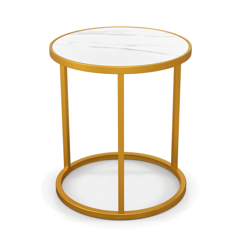 Marble Top Round Side Table 16-Inch End Table with Golden Metal Frame