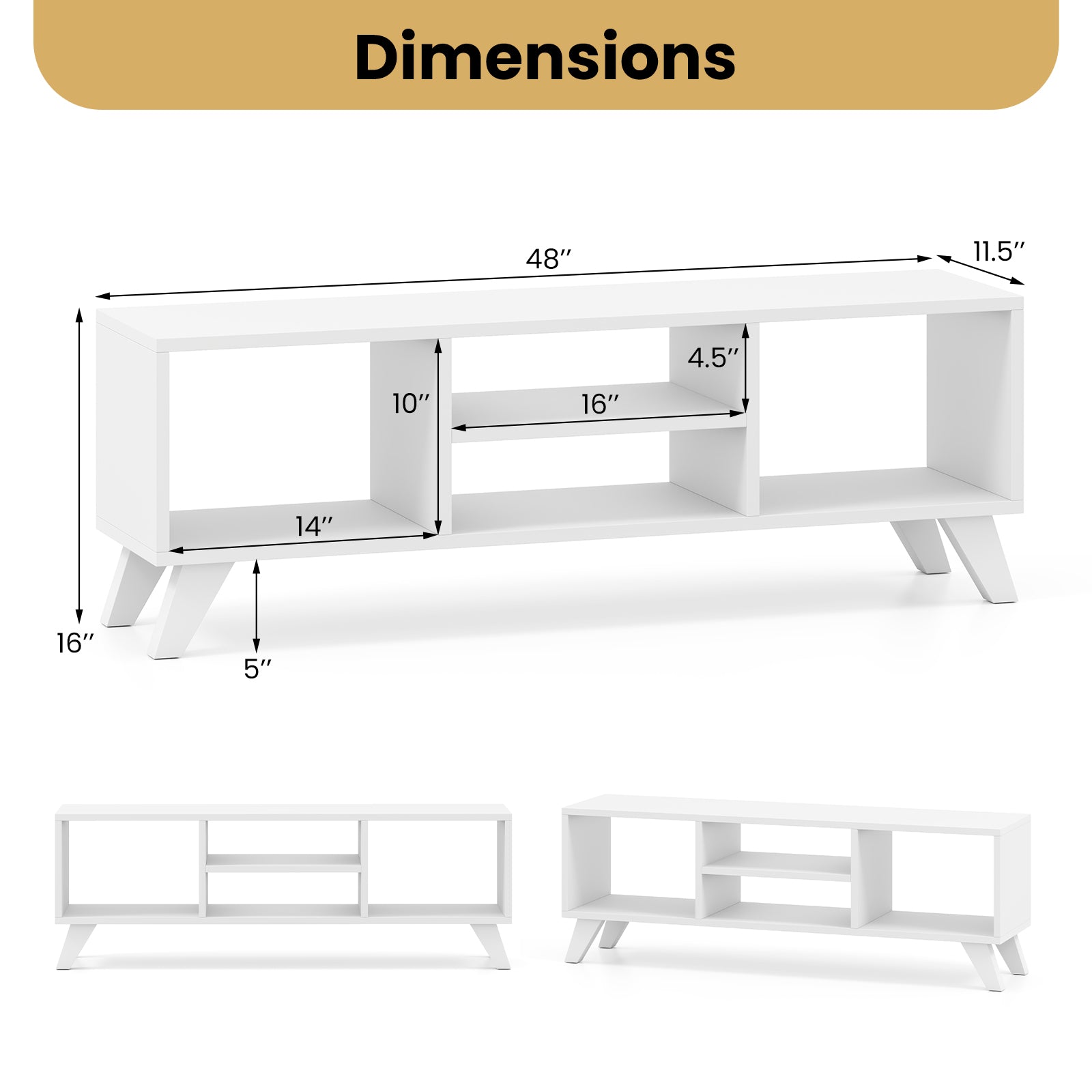 Media TV Console Table with Raised Support Legs-White