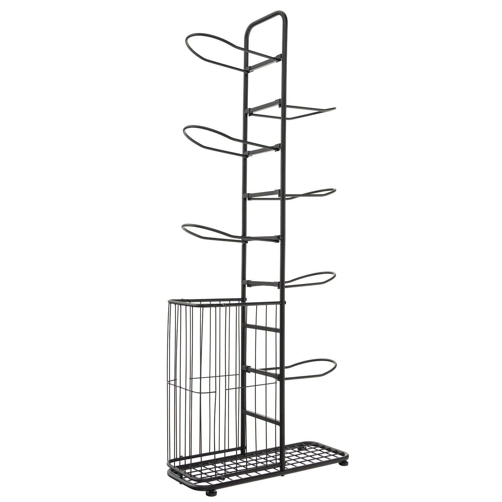 Metal Basketball Holder with 7 Removable Hanging Rods and Side Ball Basket