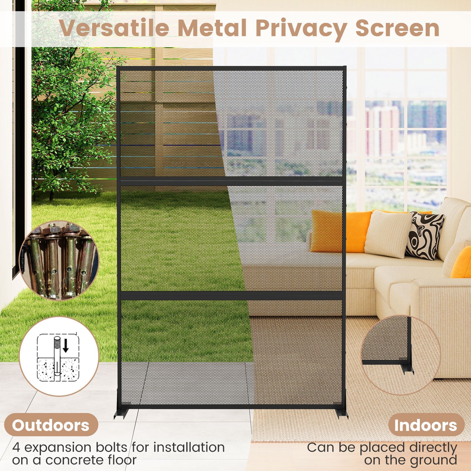 Set of 2 Metal Privacy Screen with Expansion Bolts