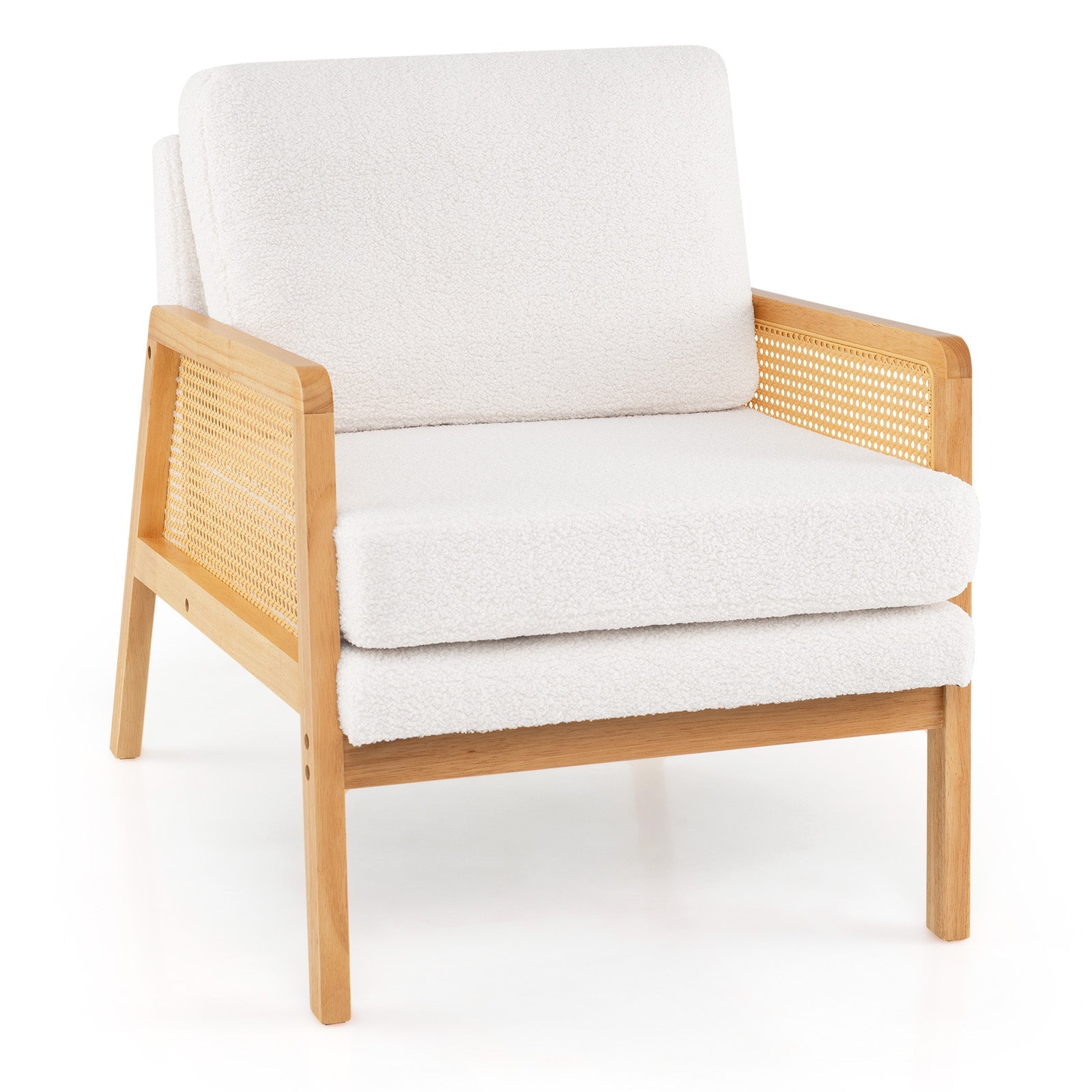 Mid Century Modern Accent Chair with Rattan Arms and Cushion