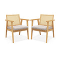 Mid Century Modern Accent Chairs Set of 2 with Breathable Rattan Back-Natural