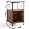 Mobile Record Player Stand with Power Outlet with Open Shelf and Dividers-Rustic Brown