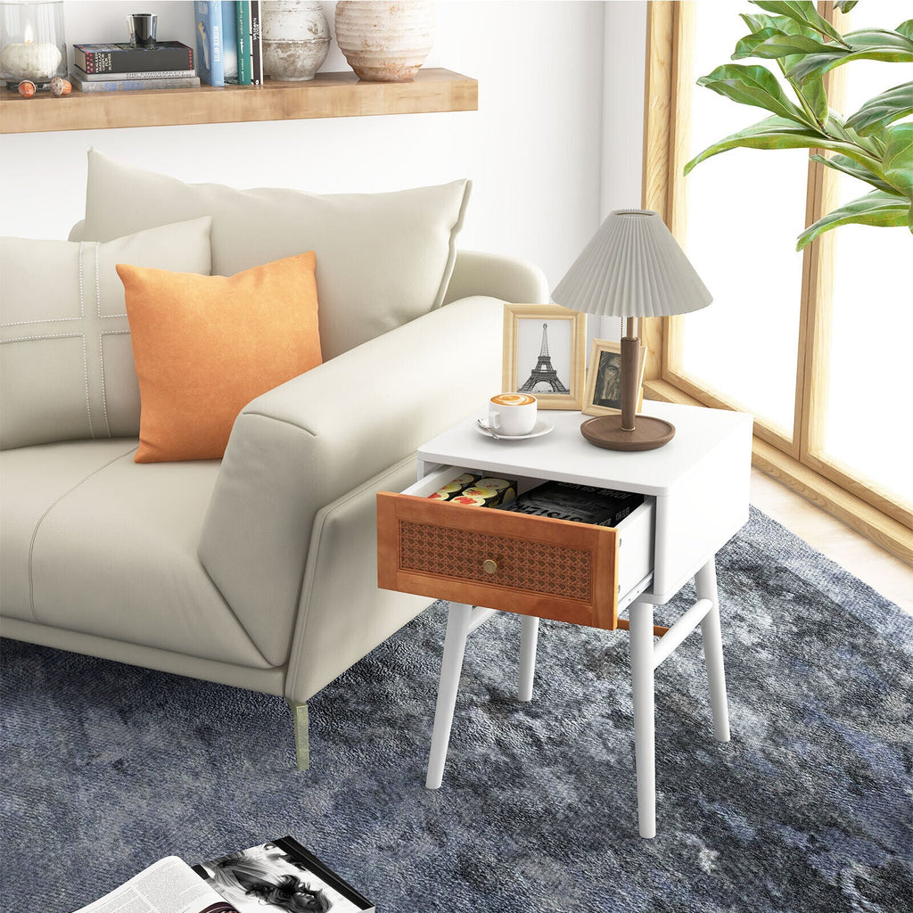 1-Drawer Modern Bedside Table with Solid Wood Legs