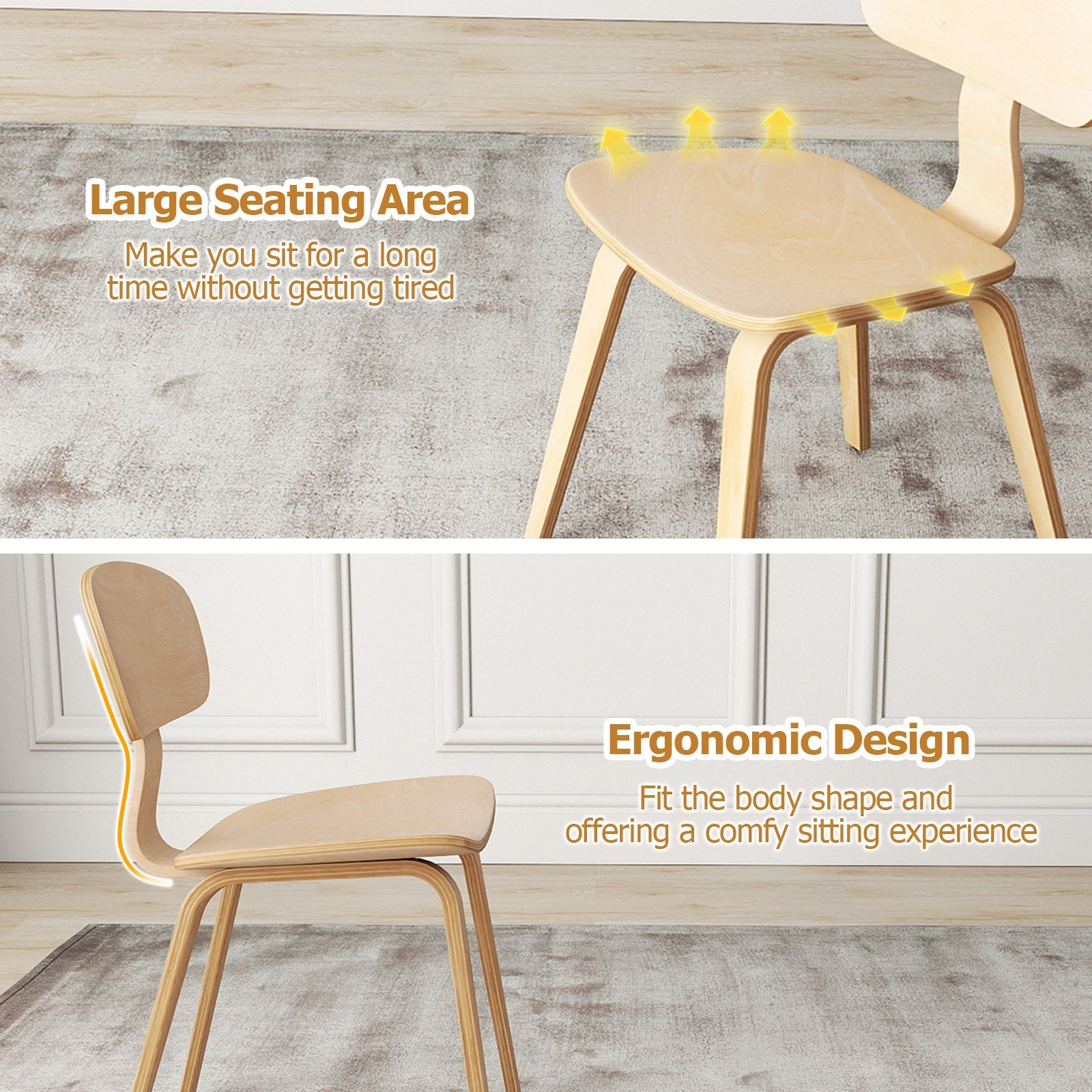 Modern Dining Chair Set of 4 with Wide Seat-Natural
