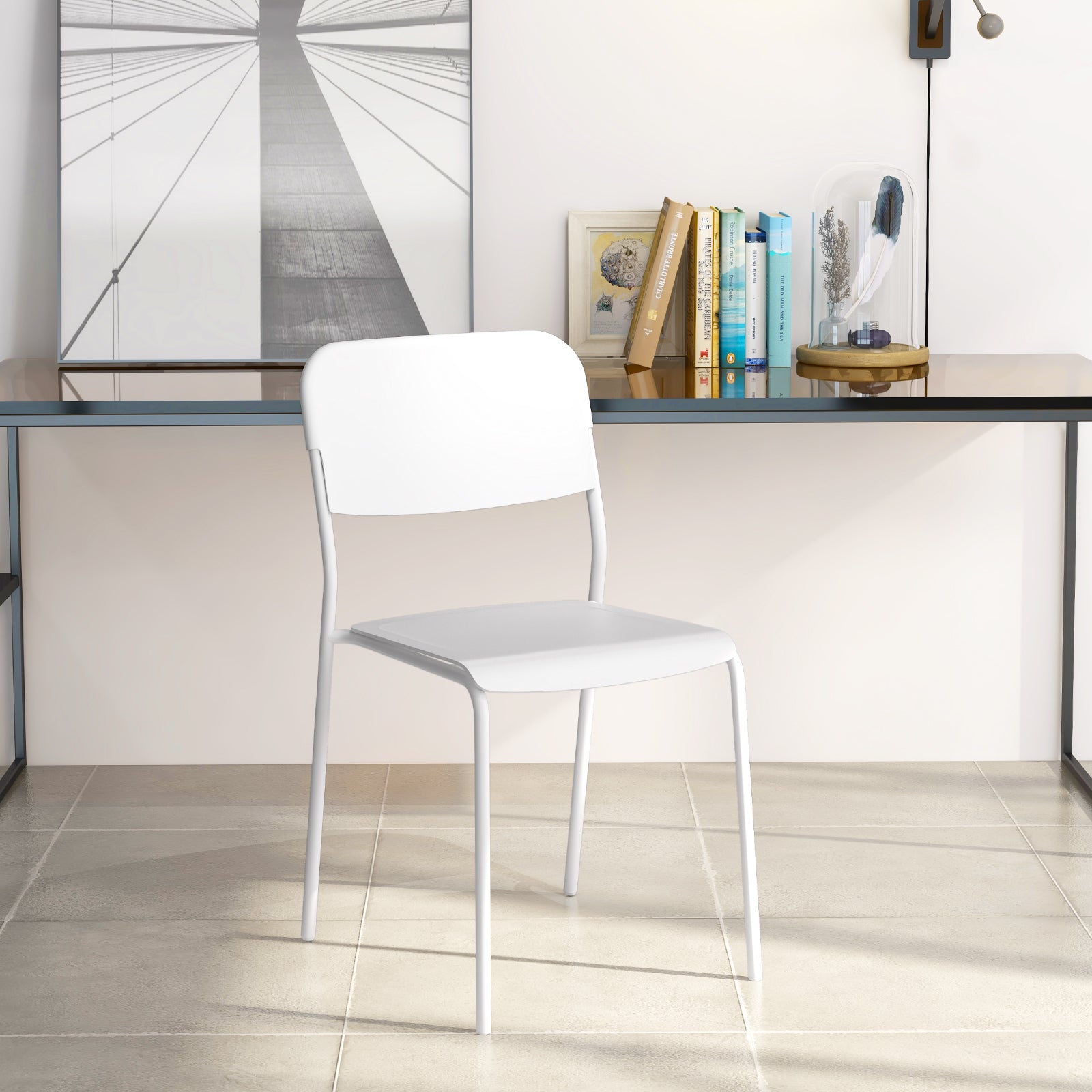 Modern Dining Chairs Set of 4 with Tilted Backrest and Sturdy Metal Legs