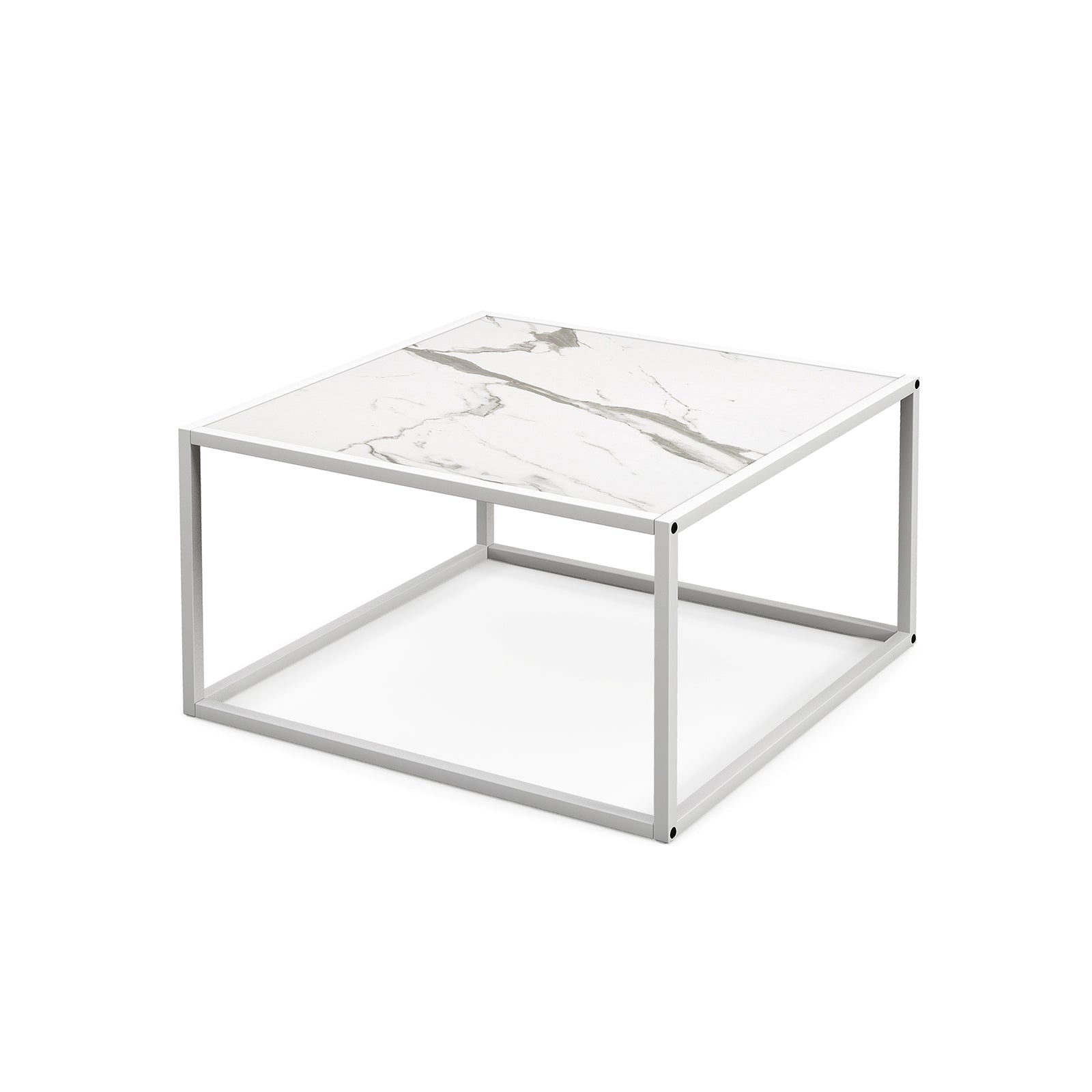 Modern Glass Square Coffee Table with Metal Frame for Living Room